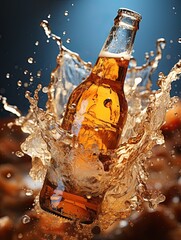 Wall Mural - Beer bottle with splashes