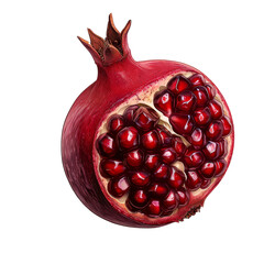 Canvas Print - A detailed illustration of a pomegranate fruit, shown on a plain Png background, pomegranate isolated on transparent background