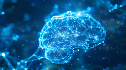 a blue digital brain with glowing connections, representing the power of artificial intelligence and