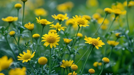 Wall Mural - Yellow flower of Tanacetum vulgare in natural background. Medicinal plants in the garden.