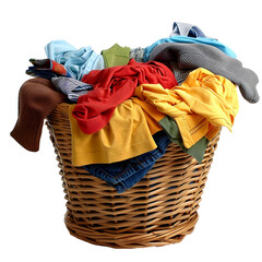 Laundry basket full of clothes isolated on transparent background