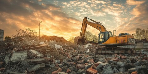 An excavator is working on a construction site