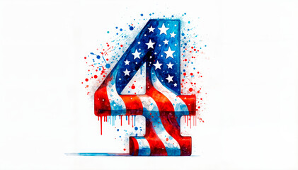 Number 4 in vivid U.S. flag colors with a dripping design, perfect for July 4th and other patriotic events, symbolizing freedom and celebration