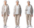 © NoOneSaid - Set of old Woman with natural face beauty, 60 years old, three side view on transparent background, cut out