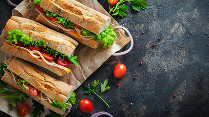 Wall Mural - sandwiches with grilled vegetables and meat