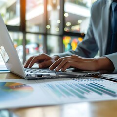 Wall Mural - business person working with graphs on notebook