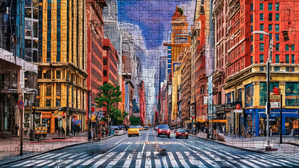 Piece together a jigsaw puzzle to form the streets and buildings of a bustling city