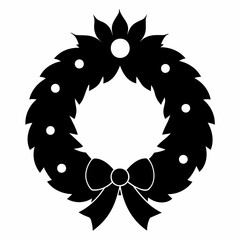 Canvas Print - Black silhouette of Christmas wreath isolated on white background. Graphic illustration. Concept of minimalist holiday decor, seasonal greeting. Print, design element