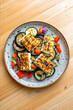 grilled tofu with vegetables - zucchini, eggplant and tomato
