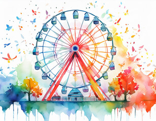 Sommer Festival mit Riesenrad im Aquarellstil Illustration 