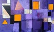 Violet painting with geometric shapes, mixed media on canvas. Contemporary painting on canvas. Modern poster for wall decoration