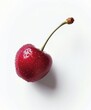 A single cherry with stem on white background.