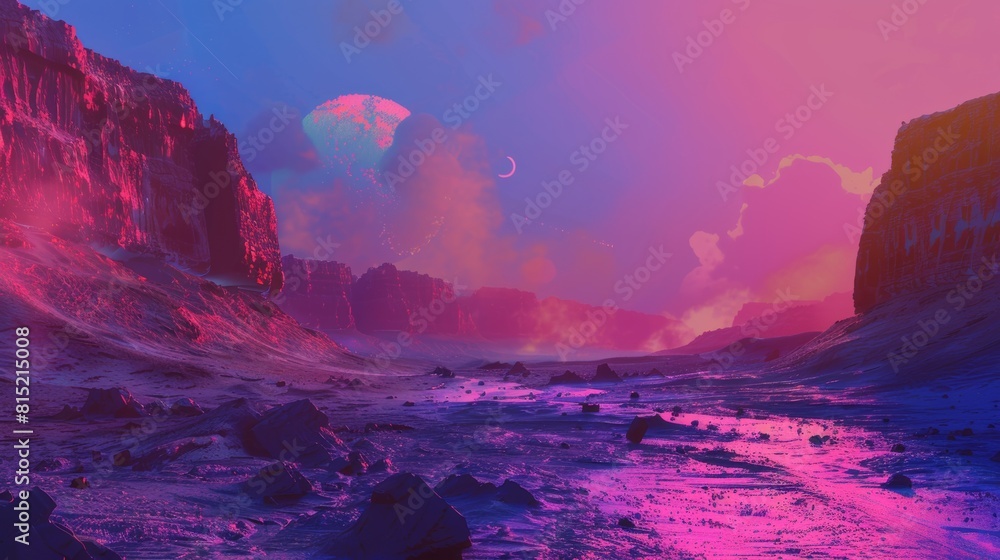 A breathtaking alien landscape with towering rock formations and a ...