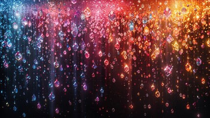 Poster - A curtain of crystal beads hanging on strings in vibrant colors. 