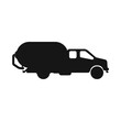© Andrii - Sewer truck black icon vector. Cargo transportation logo. Pumping out cesspools with a sewer. Transport icon. Black car, truck vector. Vector illustration.