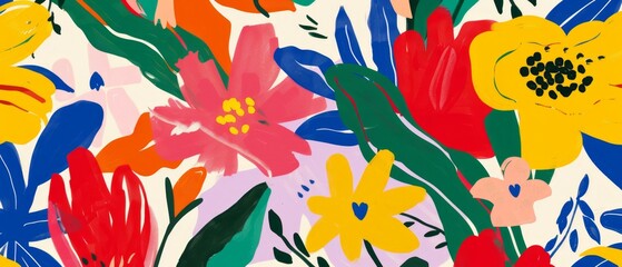 Wall Mural - Abstract botanical illustration of exotic flowers in bold colors Generative AI