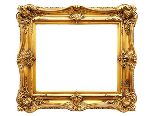 Gold vintage frame isolated on transparent background