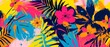 abstract jungle pattern with tropical flowers vibrant colours, brush strokes Generative AI