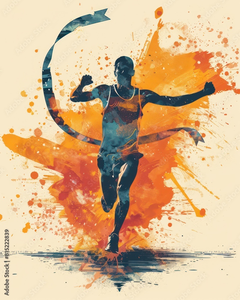 Marathon runner raising their arms in triumph as they cross the finish ...