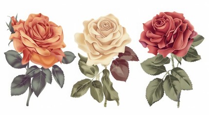 Wall Mural - Set of Colorful Rose Bouquets for Greeting and Wedding Card Design - Corner Element
