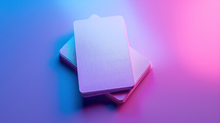 Wall Mural - neon glowing blank playing cards mockup on a vibrant colorful background