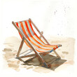 Minimalistic watercolor of a beach chair on a white background, cute and comical.