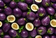 many purple eggplant with slices cut out of them