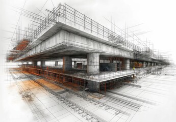 Aufkleber - Industrial construction, wireframe rendering, technical illustration