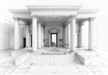 Aufkleber - Wireframe rendering of a contemporary house with technical details