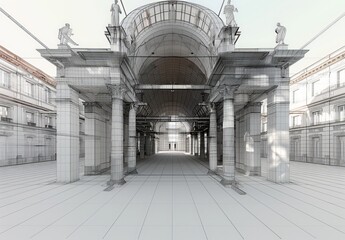 Aufkleber - Wireframe rendering of an ancient building in the classical style
