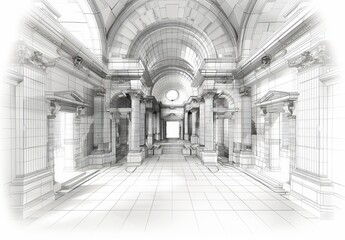 Aufkleber - Wireframe rendering of an ancient building in the classical style