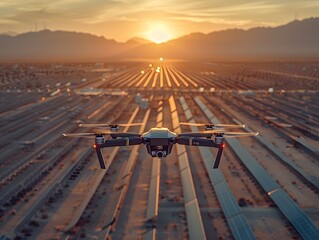 Wall Mural - aerial drone shot of expansive desert solar farm