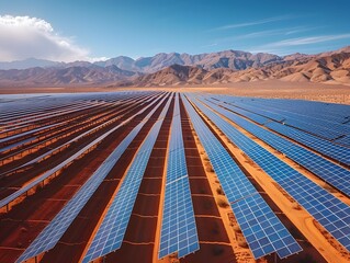 Wall Mural - aeriel view of large solar panels in desert