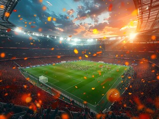 Wall Mural - intense football match with cheering crowd