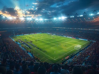 Wall Mural - exciting soccer game with packed stadium