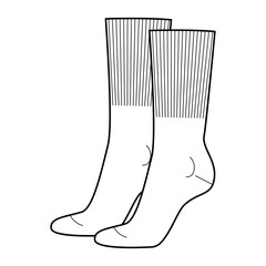 Wall Mural - Mid Calf Socks with wide elastic band women shape Technical drawing silhouette. Fashion accessory clothing technical illustration stocking. Vector side view style, flat template CAD mockup sketch