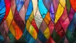 Image of a multicolored stained glass window with irregular random block pattern