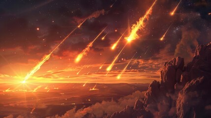 Wall Mural - during the day witness a mesmerizing display of several meteorites from asteroids streaking across t