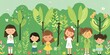 environment, flat design, world schools planting trees campaign to stop climate change