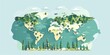 environment, flat design, world map highlighting reforestation areas to stop climate change
