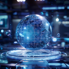 Wall Mural - a blue globe with a puzzle design on it. the image has a futuristic and technological feel to it
