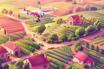 Wall Mural - Carrot and flower cultivation is revolutionized by precision drone technology in modern farming scenarios