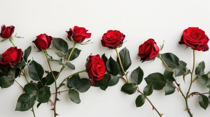 Wall Mural - A stunning bunch of red roses set against a white background
