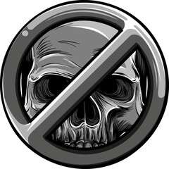 Sticker - monochrome No Skull Sign on White Background