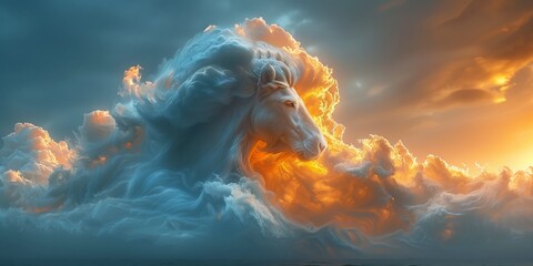 Wall Mural - dramatic cloud sky cloud forms into shape of fantastic mythical creature