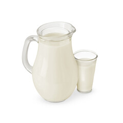 Wall Mural - Glass and jug with milk isolated on white