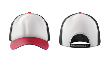 Wall Mural - Realistic baseball cap with red and black trim in front and back views.