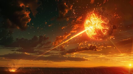 Wall Mural - during the day a magnificent meteor blazes across the sky resembling a fiery ball moving through ear