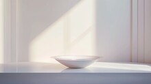 The Image Is A Photograph Of A White Bowl Sitting On A White Table