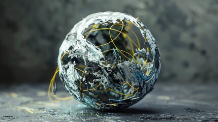 Wall Mural - a striking 3d rendering showcases an abstract piece featuring a stone sphere resembling earth marked